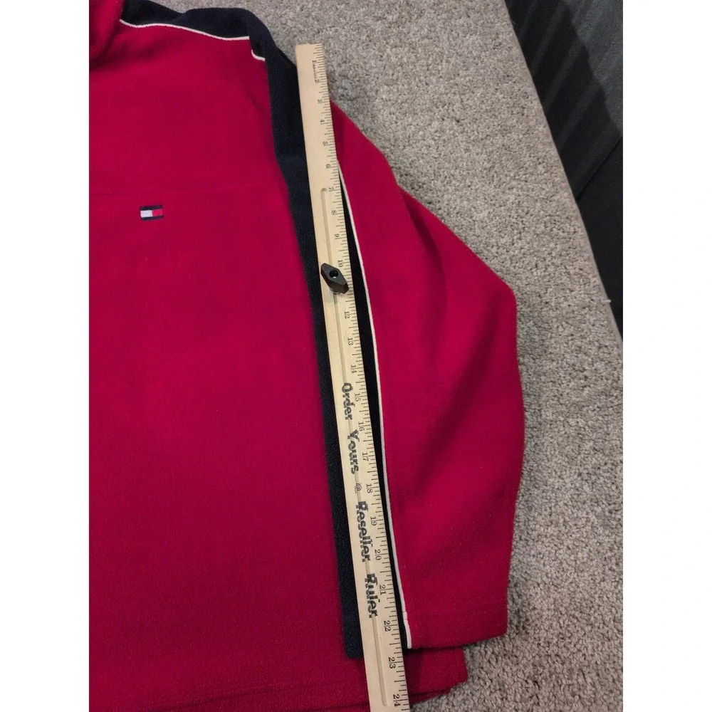 Tommy Hilfiger Mens XL Red Quarter Zip Fleece Pullover Navy White Stripe Vintage